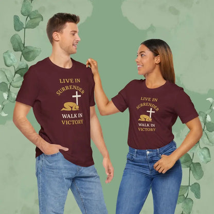Live in Surrender – Walk in Victory Christian T-Shirt - T-Shirt