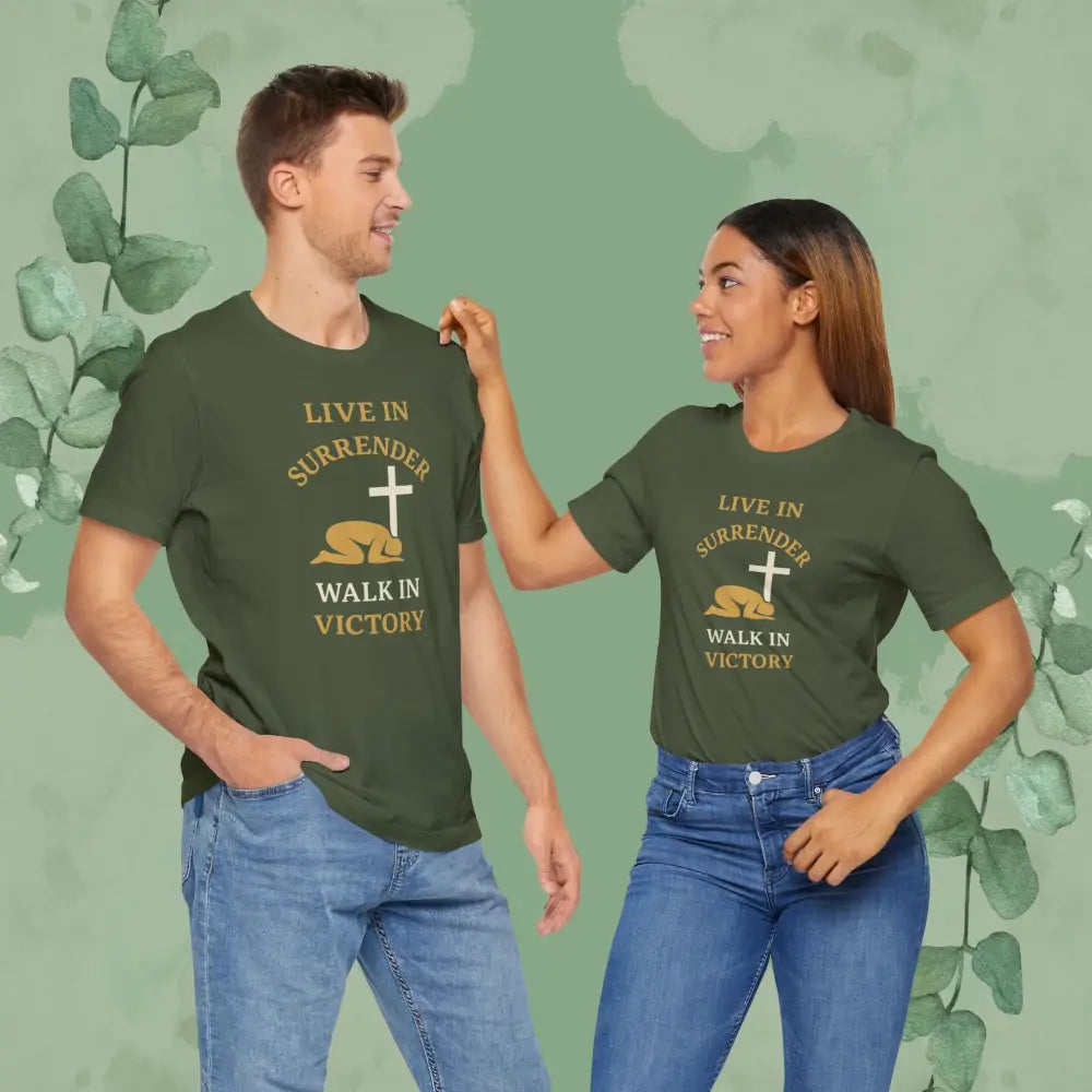Live in Surrender – Walk in Victory Christian T-Shirt - T-Shirt