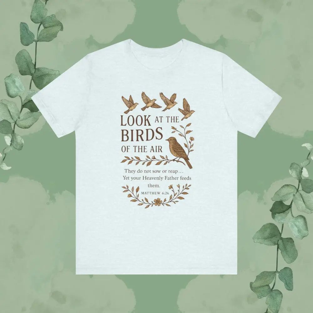 Look at the Birds – Matthew 6:26 T-Shirt - Heather Ice Blue / S - T-Shirt