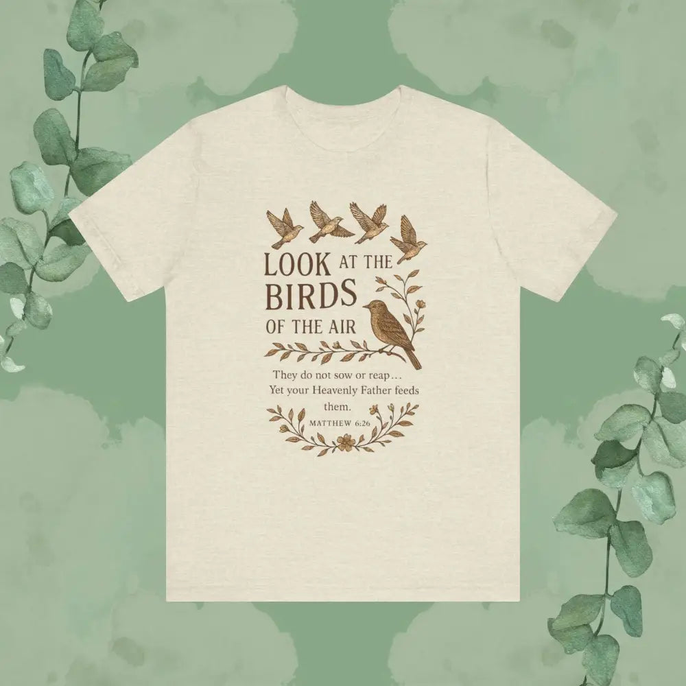 Look at the Birds – Matthew 6:26 T-Shirt - Heather Prism Natural / XS - T-Shirt