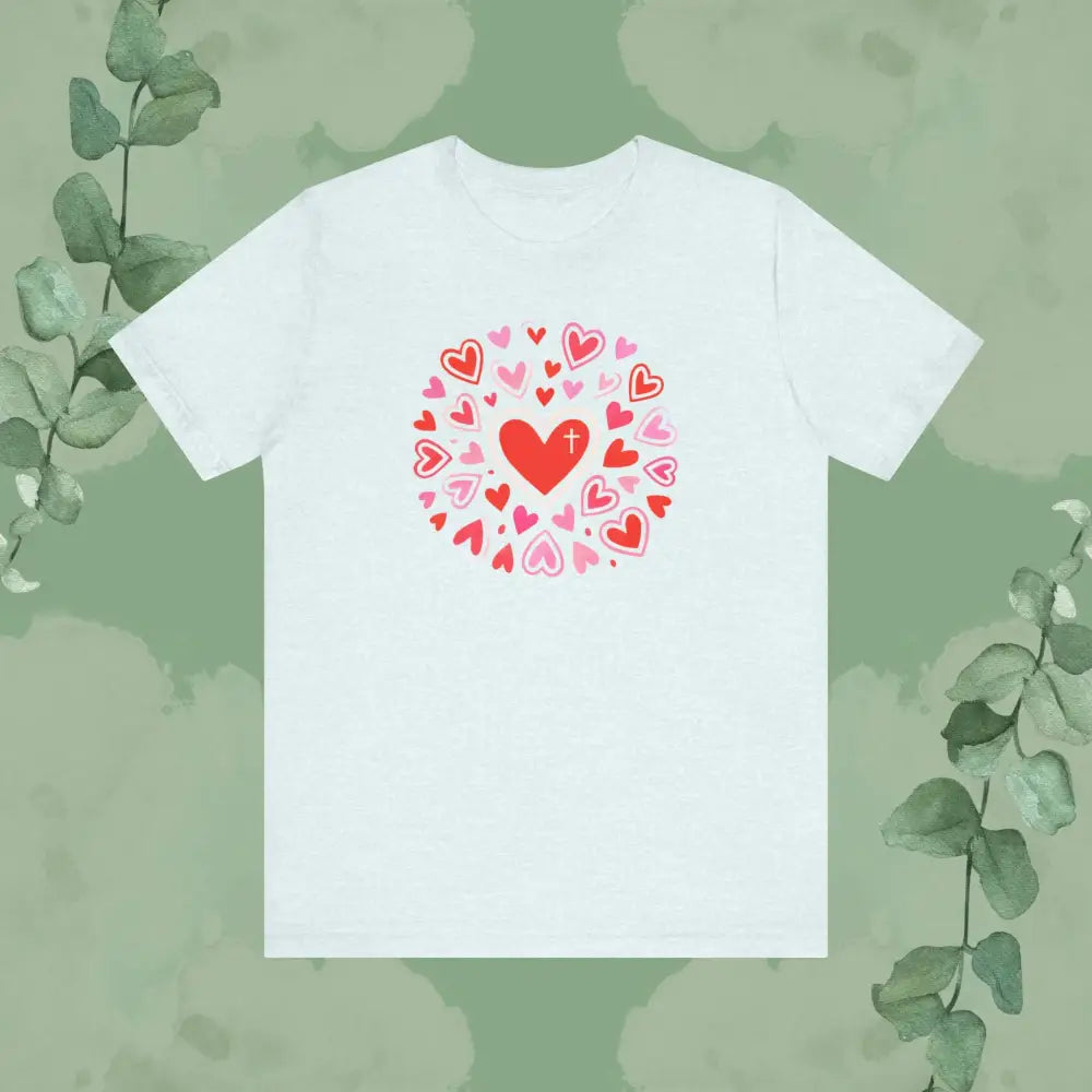 Love Flows Out from the Cross – Faith & Love Tee - Heather Ice Blue / S - T-Shirt