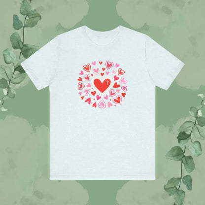 Love Flows Out from the Cross – Faith & Love Tee - Heather Ice Blue / S - T-Shirt