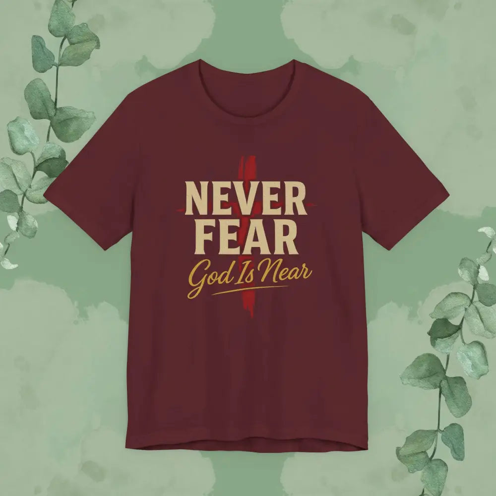 Never Fear God Is Near Christian T-Shirt - Maroon / S - T-Shirt