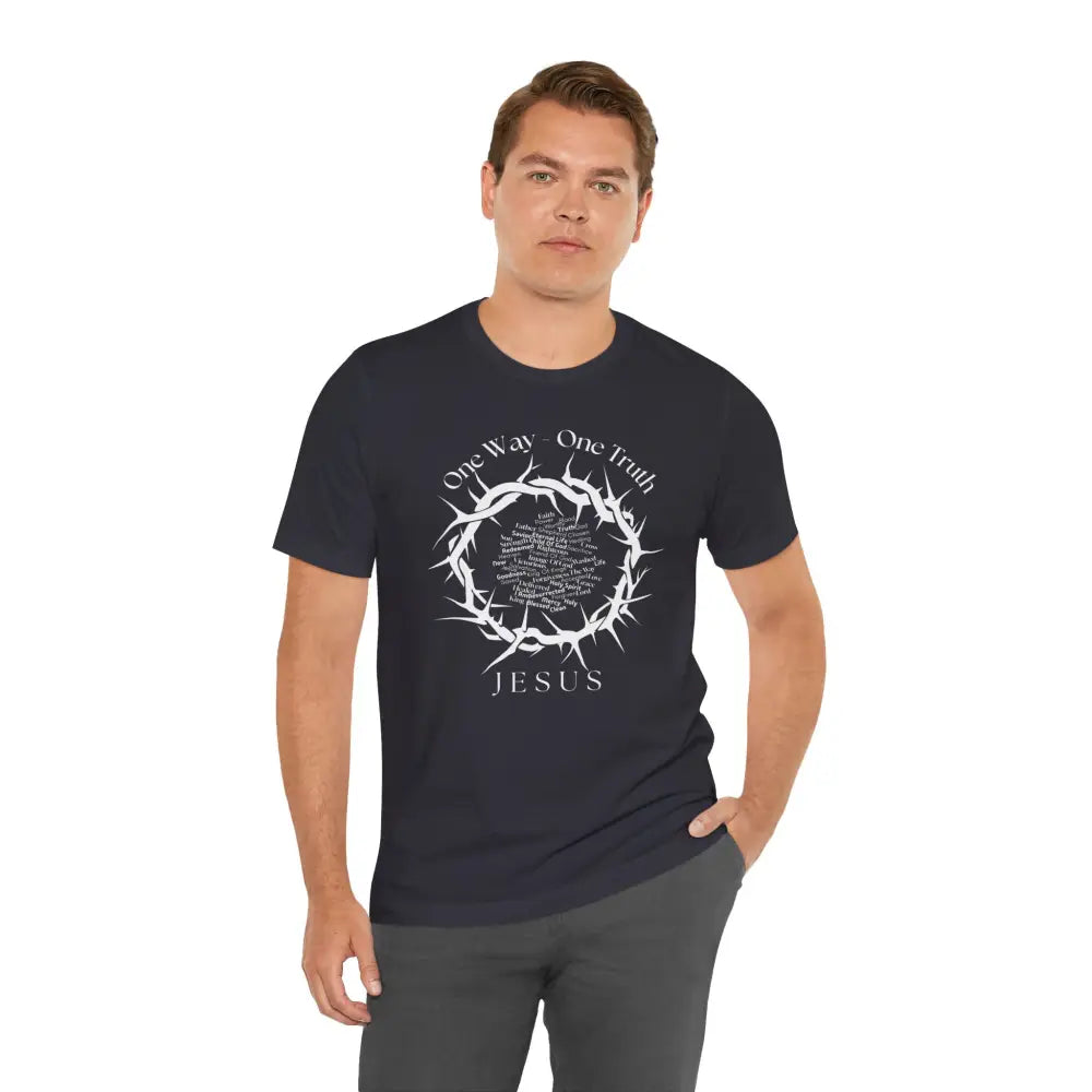 One Way – One Truth – Jesus Crown of Thorns T-Shirt – Christian Word Cloud Design - T-Shirt