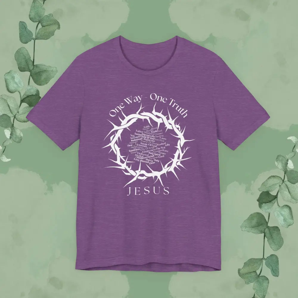 One Way – One Truth – Jesus Crown of Thorns T-Shirt – Christian Word Cloud Design - Heather Team Purple / XS - T-Shirt