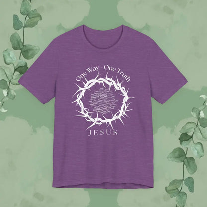 One Way – One Truth – Jesus Crown of Thorns T-Shirt – Christian Word Cloud Design - Heather Team Purple / XS - T-Shirt