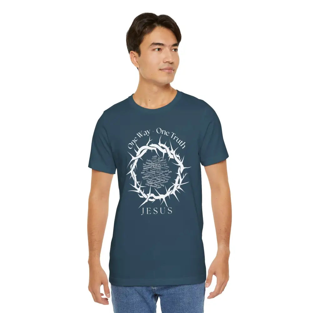 One Way – One Truth – Jesus Crown of Thorns T-Shirt – Christian Word Cloud Design - T-Shirt
