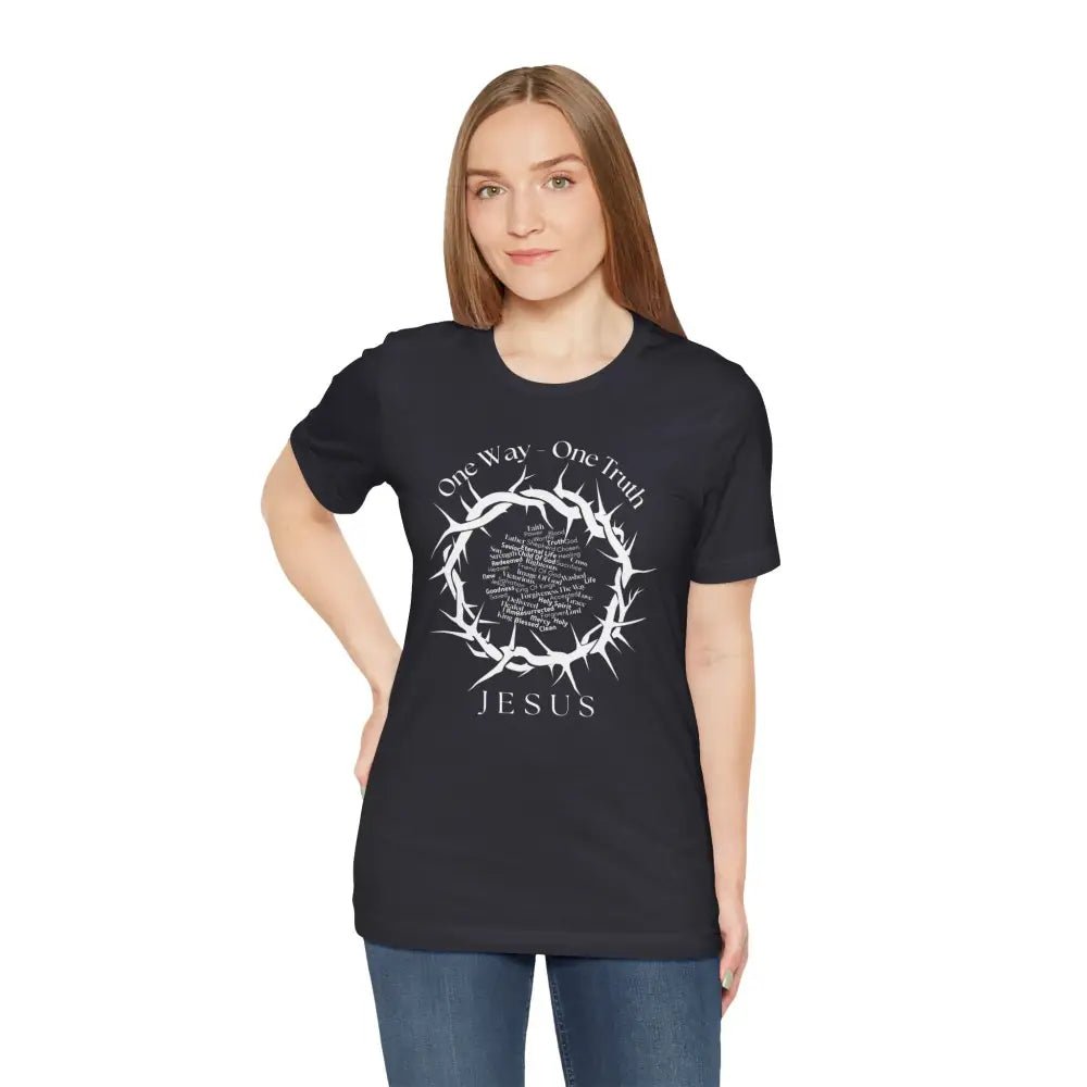 One Way – One Truth – Jesus Crown of Thorns T-Shirt – Christian Word Cloud Design - T-Shirt