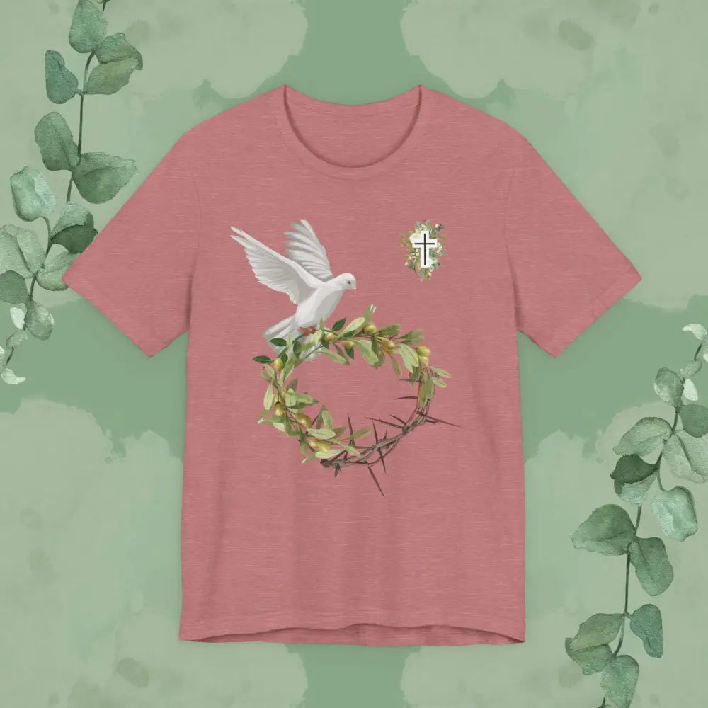 Peace & Redemption Dove T-Shirt – Crown of Thorns and Olive Branch Christian Tee - Heather Mauve / S - T-Shirt