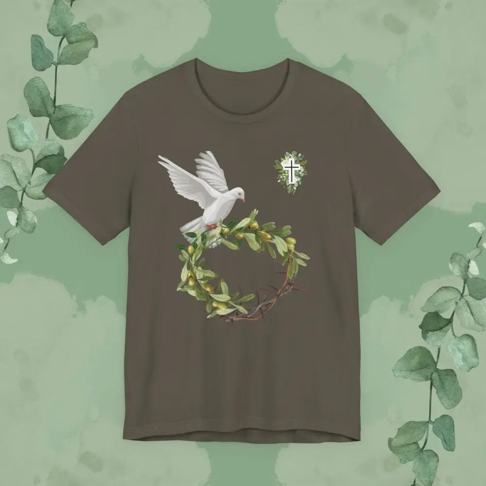 Peace & Redemption Dove T-Shirt – Crown of Thorns and Olive Branch Christian Tee - Army / S - T-Shirt