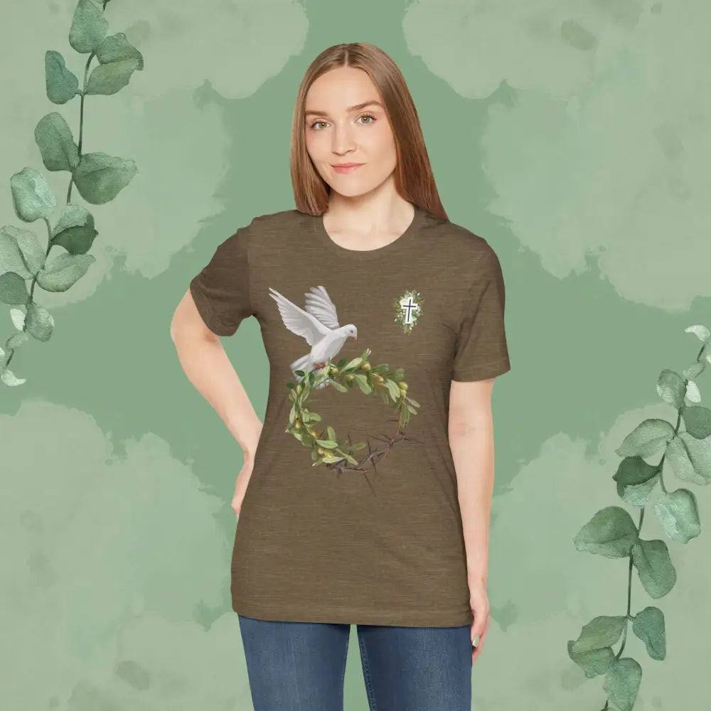 Peace & Redemption Dove T-Shirt – Crown of Thorns and Olive Branch Christian Tee - T-Shirt