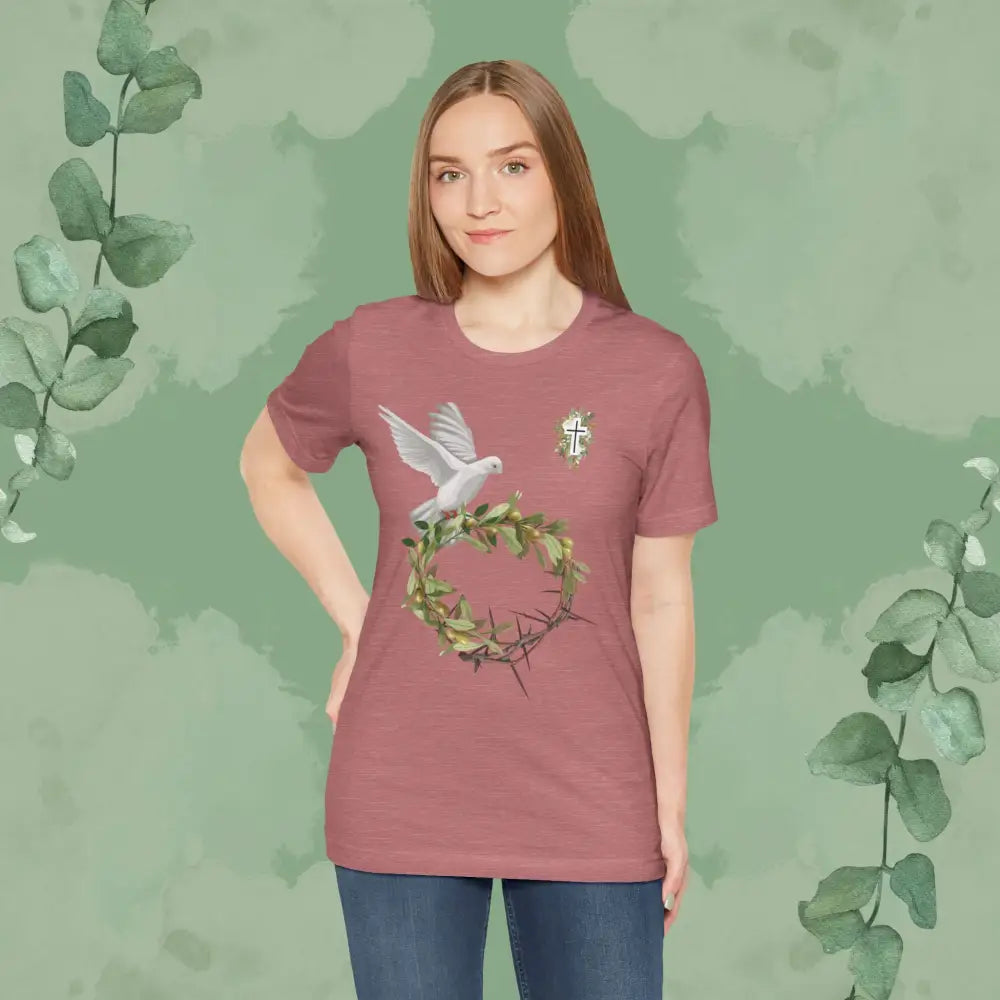 Peace & Redemption Dove T-Shirt – Crown of Thorns and Olive Branch Christian Tee - T-Shirt