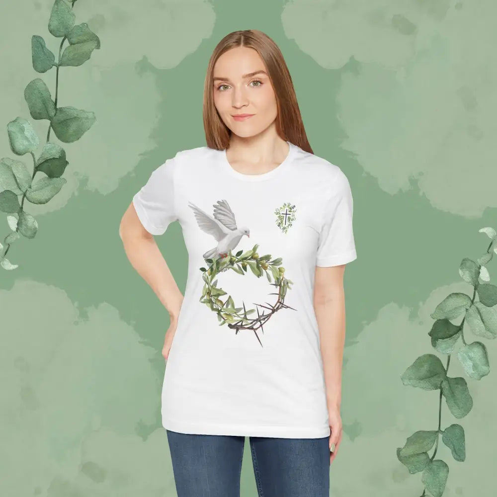 Peace & Redemption Dove T-Shirt – Crown of Thorns and Olive Branch Christian Tee - T-Shirt