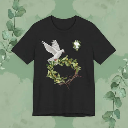 Peace & Redemption Dove T-Shirt – Crown of Thorns and Olive Branch Christian Tee - Solid Black Blend / S - T-Shirt