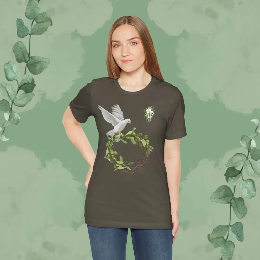 Peace & Redemption Dove T-Shirt – Crown of Thorns and Olive Branch Christian Tee - T-Shirt