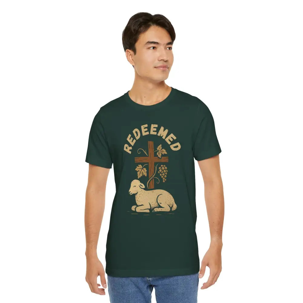 ’Redeemed’ Christian T-Shirt — Lamb & Cross Vintage Design - T-Shirt
