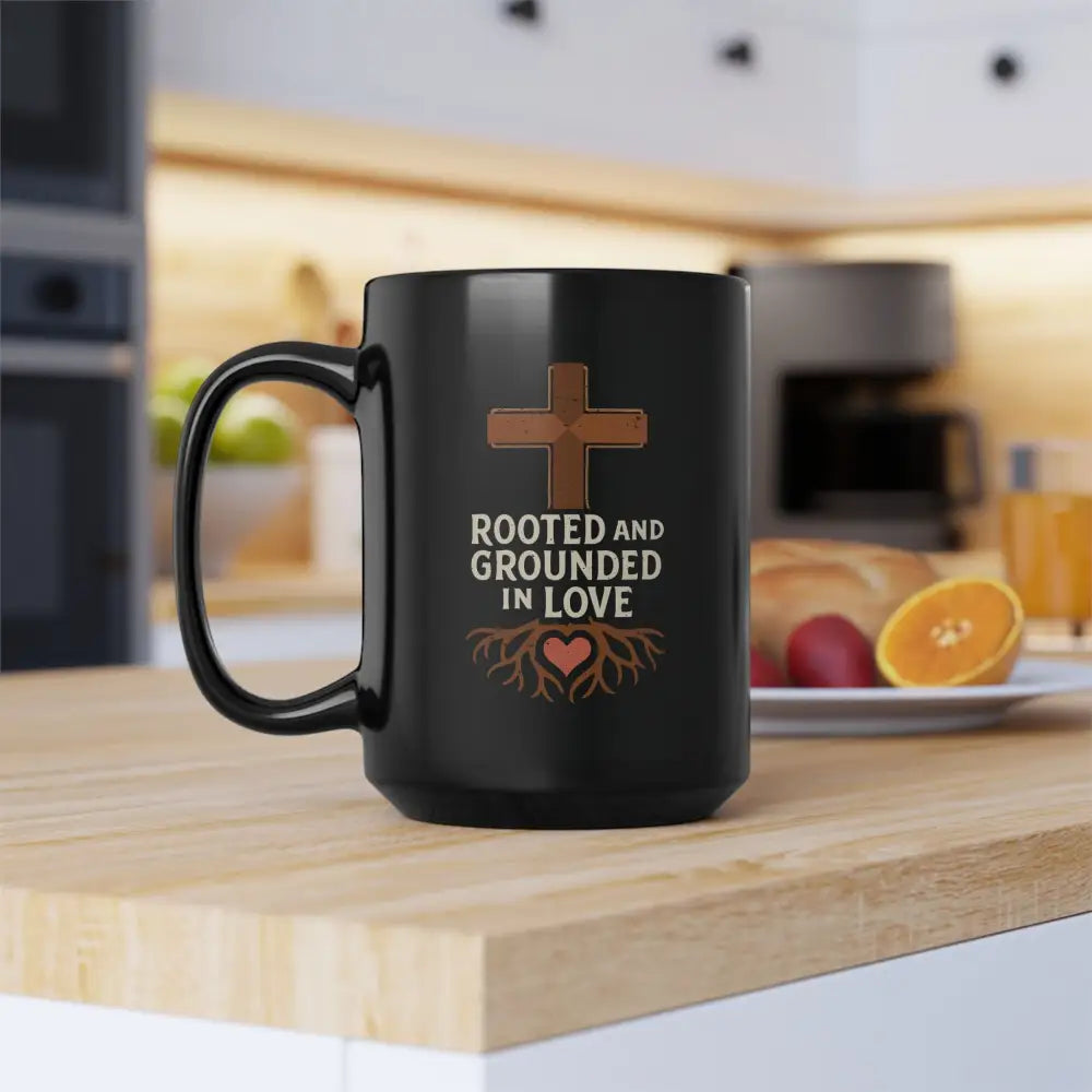 Rooted and Grounded in Love – Black Ceramic Mug (11oz & 15oz) - 15oz - Mug