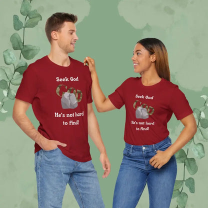 “Seek God – He’s Not Hard to Find!” Christian T-Shirt – Faith & Encouragement Tee - Canvas Red / XS - T-Shirt