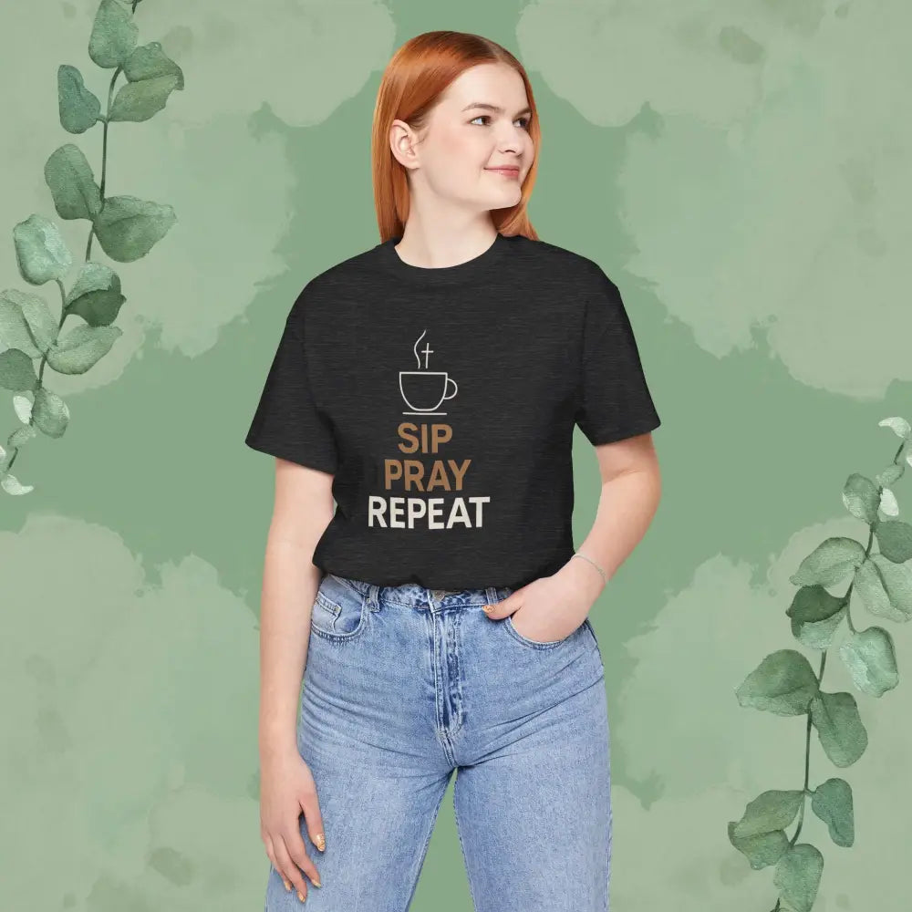 Sip Pray Repeat Christian T-Shirt | Coffee and Faith Shirt - T-Shirt