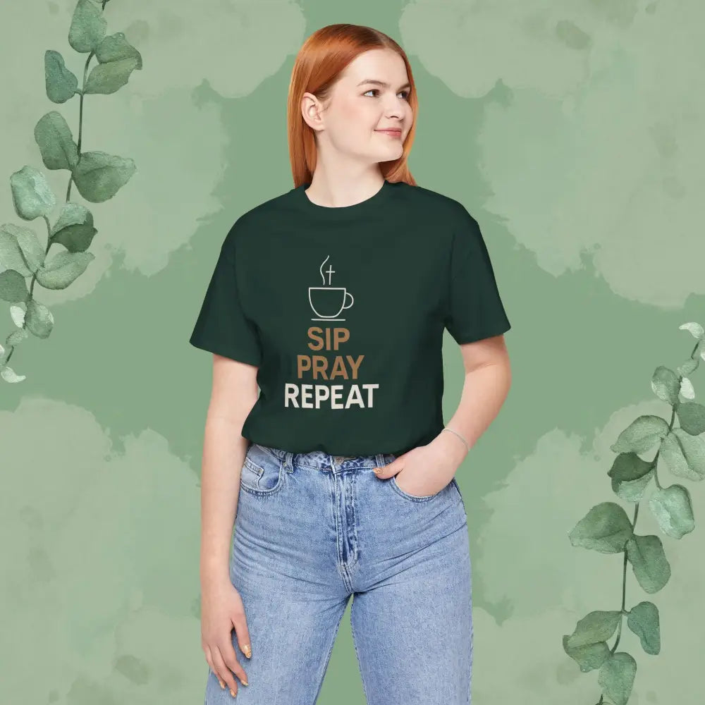 Sip Pray Repeat Christian T-Shirt | Coffee and Faith Shirt - T-Shirt