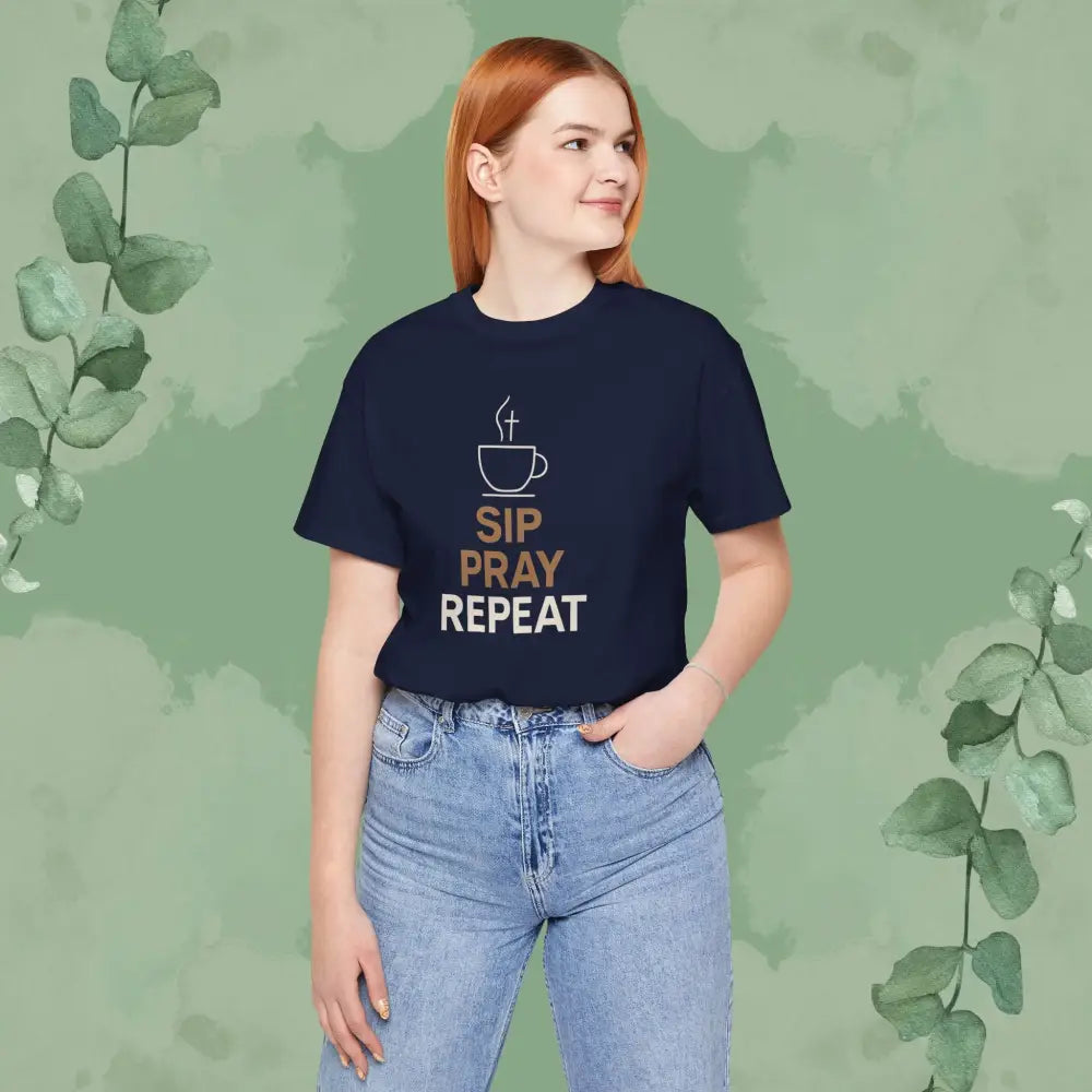 Sip Pray Repeat Christian T-Shirt | Coffee and Faith Shirt - T-Shirt