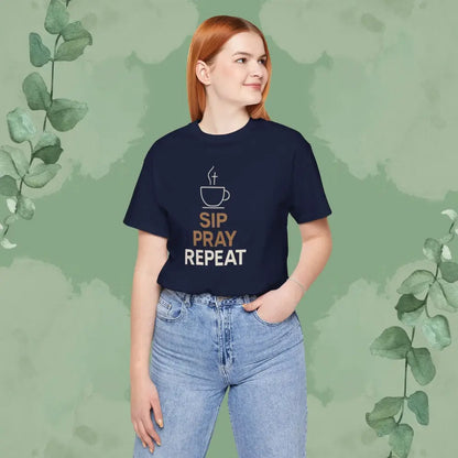 Sip Pray Repeat Christian T-Shirt | Coffee and Faith Shirt - T-Shirt