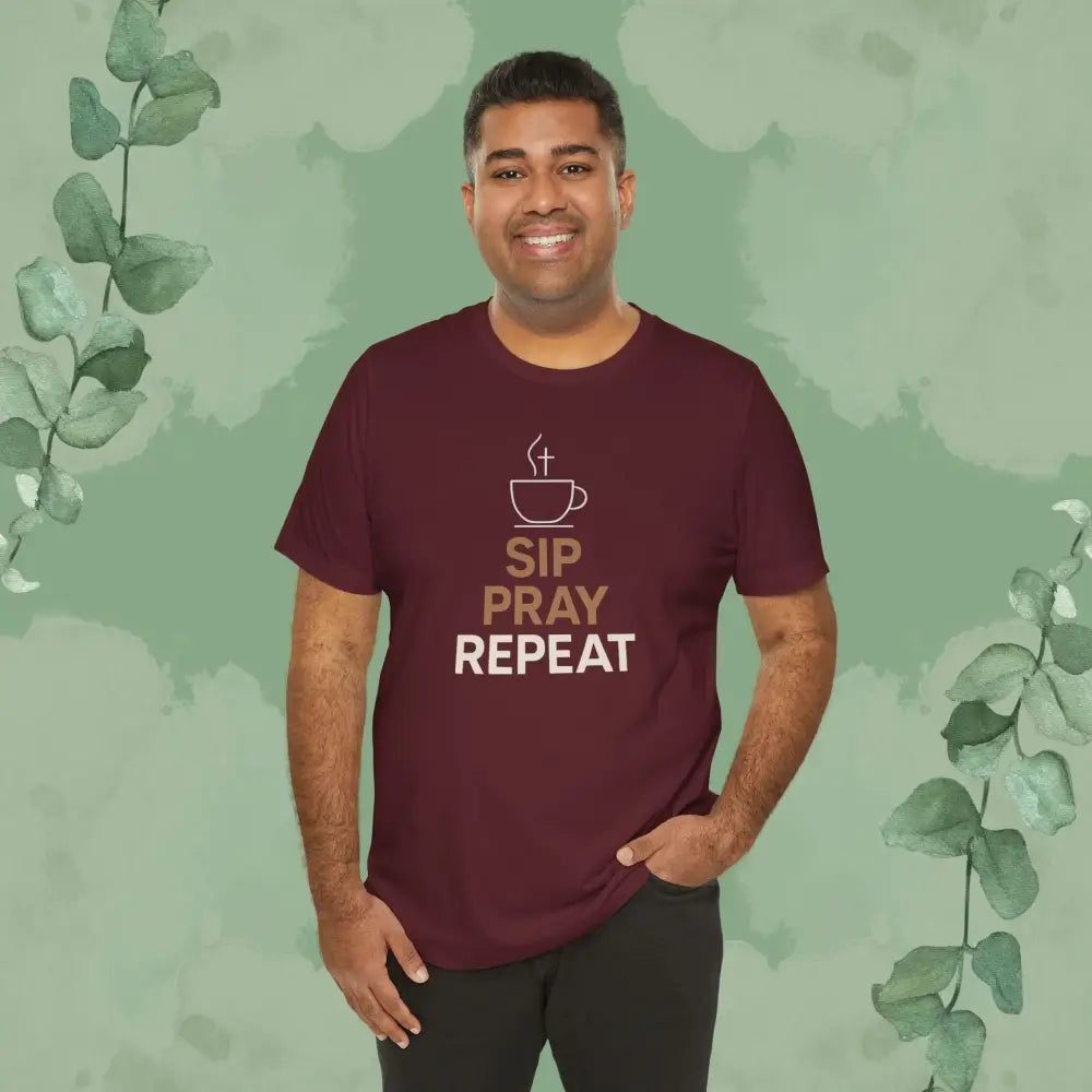 Sip Pray Repeat Christian T-Shirt | Coffee and Faith Shirt - T-Shirt