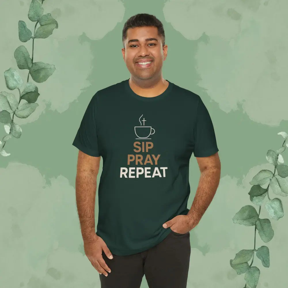 Sip Pray Repeat Christian T-Shirt | Coffee and Faith Shirt - T-Shirt