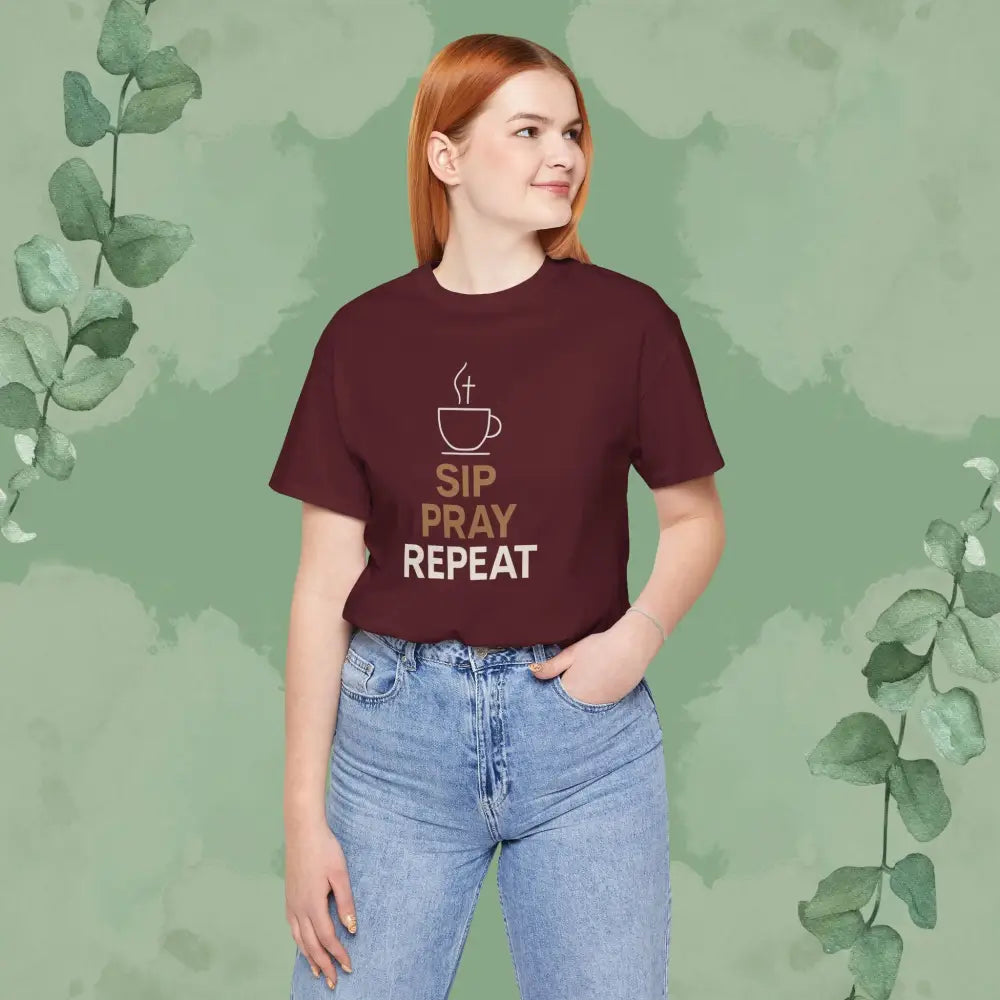 Sip Pray Repeat Christian T-Shirt | Coffee and Faith Shirt - T-Shirt