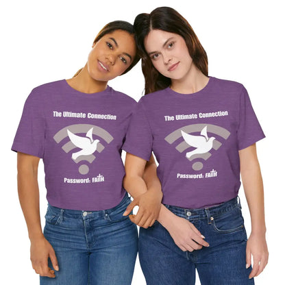 “The Ultimate Connection – Password: FAITH” Christian T Shirt – Bold Tech Inspired Faith Statement Heather Team Purple