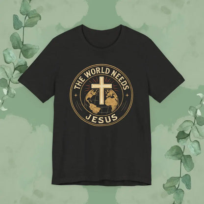 The World Needs Jesus Christian T-Shirt - Black Heather / S - T-Shirt