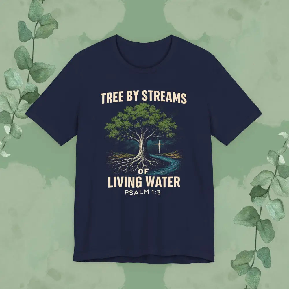 Tree by Streams of Living Water – Psalm 1:3 T Shirt Navy / S T Shirt