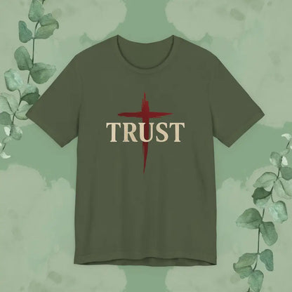 TRUST – Bold Cross Statement T-Shirt - Military Green / S - T-Shirt